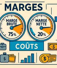 Visualisation complexe des marges brutes et nettes avec des jauges et graphiques détaillés
