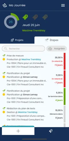 Capture d'écran de l'application mobile Casserole.pro montrant la liste des étapes