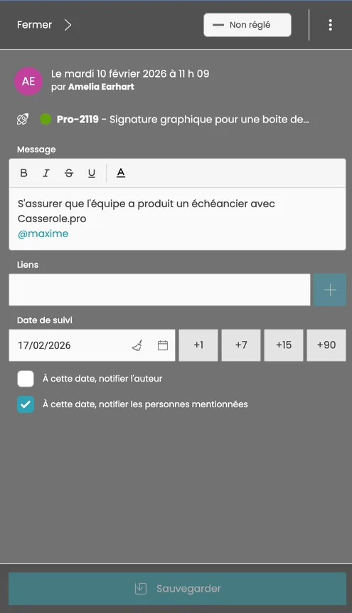 Exemple de brief de projet rédigé dans un Blabla pour conserver les instructions et le contexte initial du mandat.