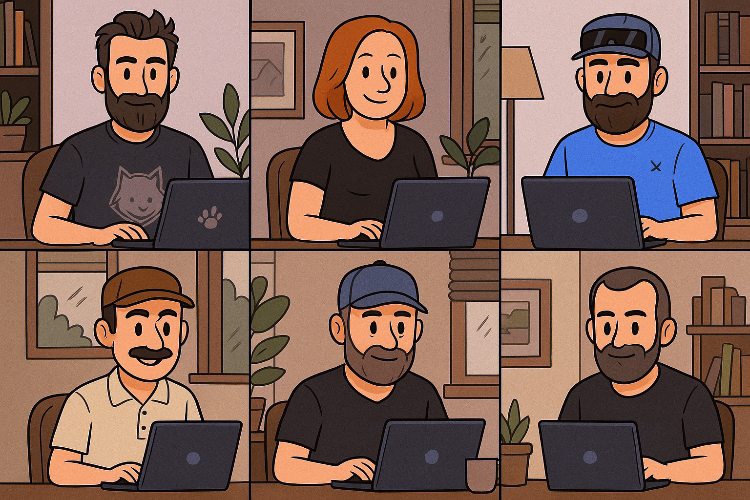 Équipe Casserole.pro en télétravail – développeurs et associés de Fin Finaud travaillant à distance sur le logiciel de gestion québécois pour petites entreprises et travailleurs autonomes