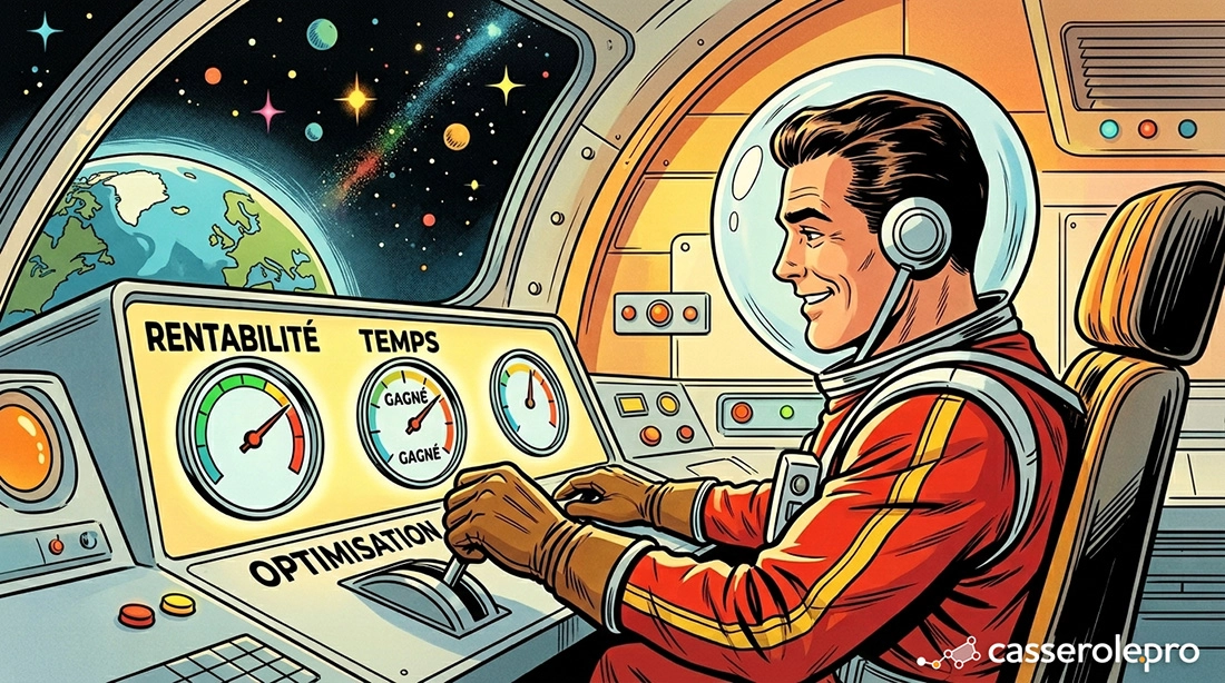 Astronaute souriant devant ses écrans de contrôle représentant des logiciels gestion de projet performants